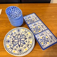 Dunnes Stores Blue Melamine Summer Dining Set, 21 Pieces