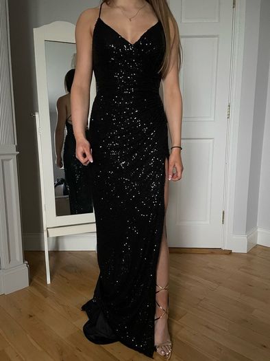 Gorgeous black ball gown with sequins and side slit
