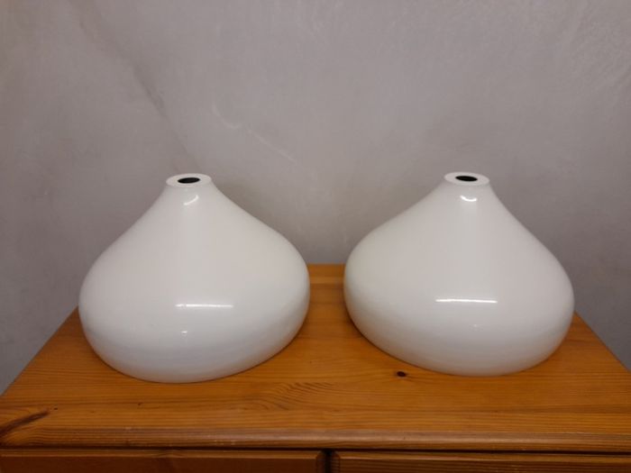 2 Large White Metal Light Lampshades