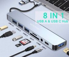 Multi adaptor 8 in 1 USB-C Hub Docking Station USB 3.0, SD TF Reader and 3.5mm Audio