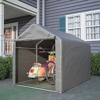 2.2M 1.6M Garden Waterproof Anti-UV Bike Storage Tent Bicycle Motorcycle Shed Shelter Outdoor Backyard Steel Frame PE Cover Zipper Door Large Grey