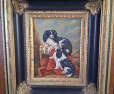 Naive Oil Painting King Charles Cavalier dogs