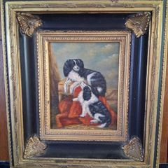 Naive Oil Painting King Charles Cavalier dogs