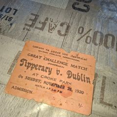 Rare Admission Ticket from the Bloody Sunday Football Match between Tipperary and Dublin held on November 21, 1920. I got this inside an Old Book, I believe it's Original as it has age wear expected of this period, Open to inspection at my house., not pus