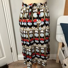 AKOX Printed Small Pleated MIDI Belted Skirt