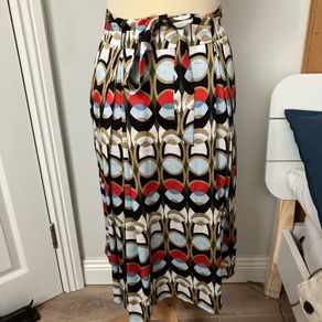 AKOX Printed Small Pleated MIDI Belted Skirt