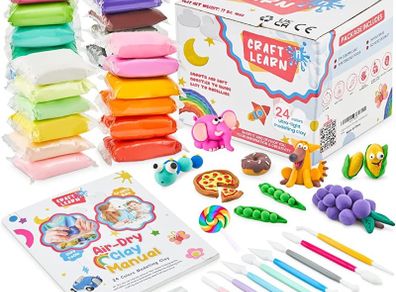 24 Colors Air Dry Clay For Kids With 8 Modelling Clay Tools, Project Booklet & 24 Poly Bags for Sculpting, DIY, Art & Crafts Ultra light, Fine, Soft, Self Drying Foam Clay Perfect Gift for All Ages (FREE SHIPPING)