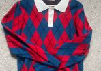 Knitted Polo shirt in blue white and red color