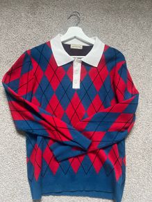 Knitted Polo shirt in blue white and red color