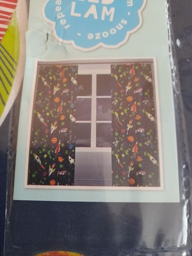 Bedlam Supersonic Rockets Blue Glow in the Dark Curtains 66" x 72" New