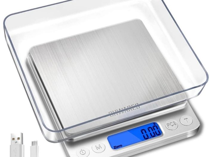 Food Scale, Rechargeable Kitchen Scale with Trays 500g/0.01g, Tare Function Digital Scale Grams and Ounces, for Weight Loss, Dieting, Baking, Cooking, Meal Prep, Coffee, Jewelry, Silver (FREE POSTAGE)