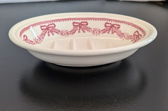 Vintage Masons Crabtree Evelyn Pink Ribbon Bow Ceramic Soap Dish Ironstone