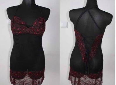 Shirley of Hollywood black/red nightie Babydoll with suspenders size UK12 EU40 Postage included