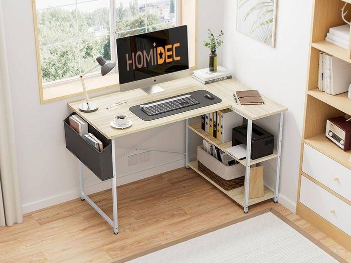 SPRING SALE |  L Shaped Desk 100CM Computer Desk Study Office Desk Gaming Desk Writing Table With Bookshelf Reversible Corner Desk For Home Office Studio Workstation