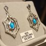 Sterling Silver Art Deco style Turquoise and Zircon Drop Earrings. (Bargain) Image 8