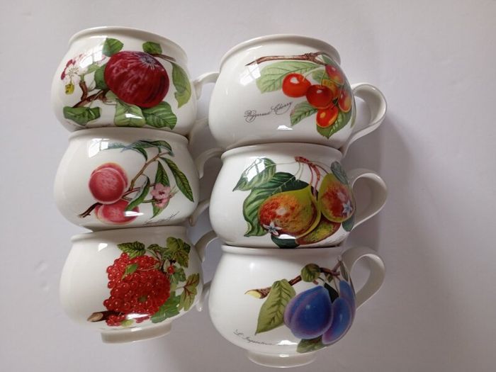 Portmeirion Pomona Set of 6 Vintage Mugs Made in England Rare Assorted Fruit Collection
