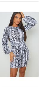 Plt grey white snake print wrap dress