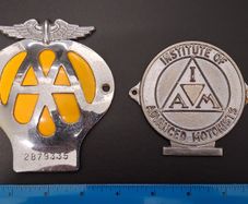 Vintage AA and IAM metal bumper badges