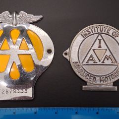 Vintage AA and IAM metal bumper badges