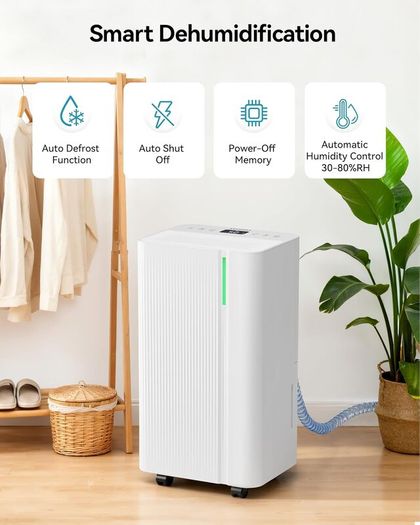 12L/Day Dehumidifiers for Home, Smart Electric Dehumidifier for Drying Clothes, Low Energy & Ultra-quiet, with Auto-Defrost & Humidity Sensor, 24-Timer, Continuous Drain