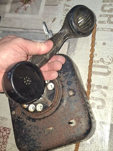 2 Black Metal Rotary Dial Telephone, Military Grade Version of their standard tabletop 1930s rotary sets