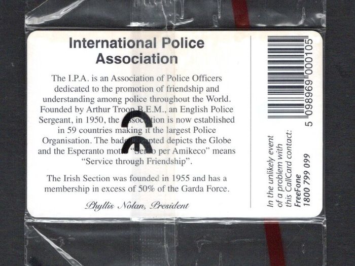 1998 Ireland 10 unit Car International Police Association (Schlumberger SC7) Card Mint in Packaging. Telecom Eireann Card Number 1208