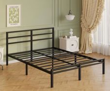 Metal Double Bed Frame with Headboard and Footboard | Fits 135 x 190 cm Mattress, Steel Slats Support, 30 cm Storage Space Underbed, Noise Free, Easy Assembly, Black