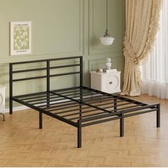 Metal Double Bed Frame with Headboard and Footboard | Fits 135 x 190 cm Mattress, Steel Slats Support, 30 cm Storage Space Underbed, Noise Free, Easy Assembly, Black