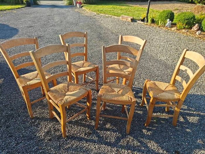 6 Wooden Wicker Dining Table Chairs