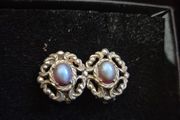 Clip On Earrings 1930s Blue Tigers Eye Glass Earrings