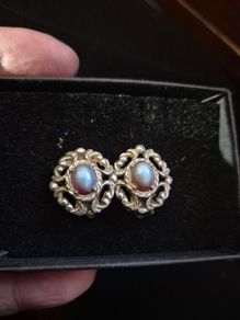 Clip On Earrings 1930s Blue Tigers Eye Glass Earrings