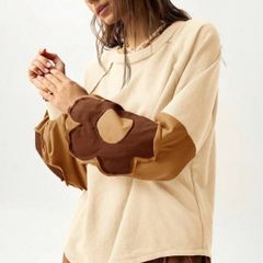 Bohemela @ Shein Cream Cotton Sweatshirt with Contrasting Sleeves  New with Tags