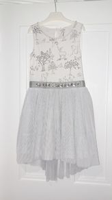Beautiful Next Christmas Dress, silver and white with reindeer print
