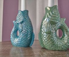 candleSet of x2 Ceramic Fish Ornament Candle Stick/ Holders