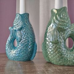 candleSet of x2 Ceramic Fish Ornament Candle Stick/ Holders