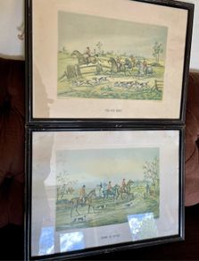 Set of Two Early 20th Century Vintage Framed Fox Hunt Lithographs