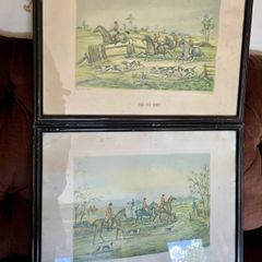 Set of Two Early 20th Century Vintage Framed Fox Hunt Lithographs