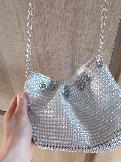 silver bag clutch new with rhinestone