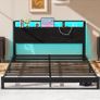 King Size Bed Frame with Ergonomic Storage Headboard and LED,Metal Platform Low Bed Frame King Size 5ft,Kingsize Floor Bed Base with Charging Station,No Box Spring Needed,Easy Assembly,Black Image 4