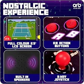 Mini Arcade Machine, 240 Built-In 8-Bit Games, 2.5 Full Colour Screen, 8-Way Joystick, Handheld Retro Games Console