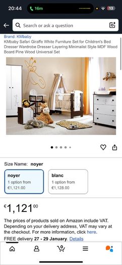Furniture set- toddlers bed, cot bed, chest of drawers, changing table, wardrobe, tall shelf, wall shelf.