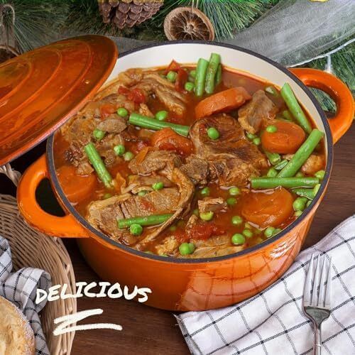 Enamelled Cast Iron Round Casserole Pot With Lid Non-stick Dutch Oven Cookware for Braising, Stews, Roasting, Bread Baking