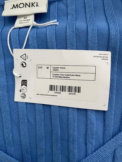 Monki Blue Ribbed Knit Midi Dress - New with Tags - Size M