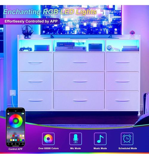 Chest of Drawers with Charging Station and LED Light