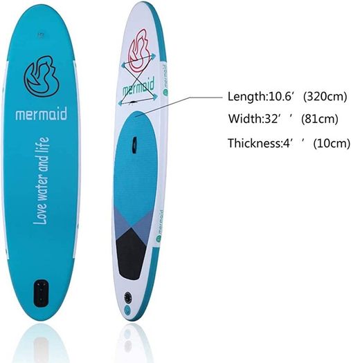 10.6ft Inflatable Stand Up Paddle Board- SUP Board for All Skill Levels with SUP Accessories & Fiberglass Paddle,Fin, Leash, Double Action Pump and ISUP Travel Backpack for Youth & Adult (FREE POSTAGE)