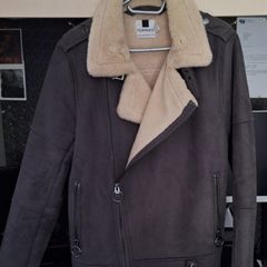 Topman Faux Shearling Biker Jacket, Grey, Size M (EU 50)