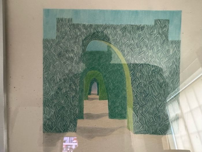 Original Signed Danker Napiorkowska Drawing (1980) - "Cypress Hedges and Arches"