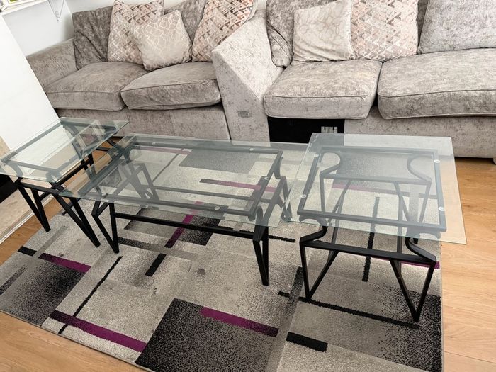 Glass Centre Table with 2 Matching Side Tables 3 Piece Set