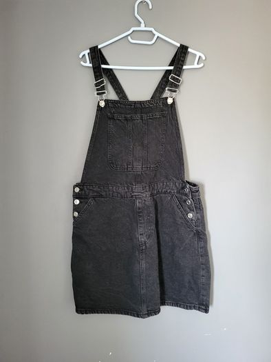 PRIMARK Black denim dungaree dress 42 14 NEW