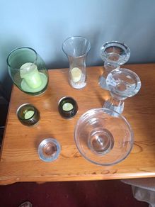 Glassware- candle holders, bowl